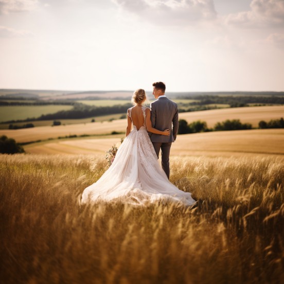 Wedding couple in field